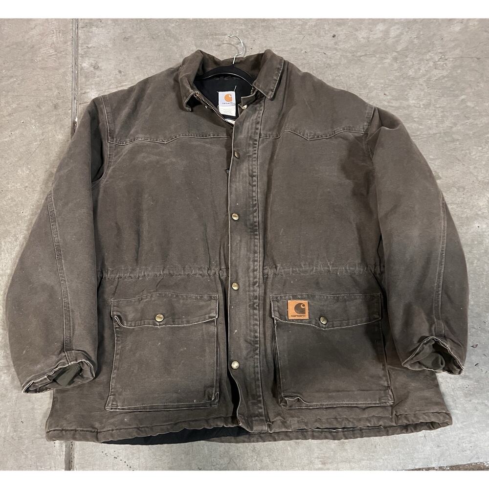 Carhartt Vintage Brown Coat Jacket Blanket Lined C46TMB Long Sleeve 2XL USA Made
